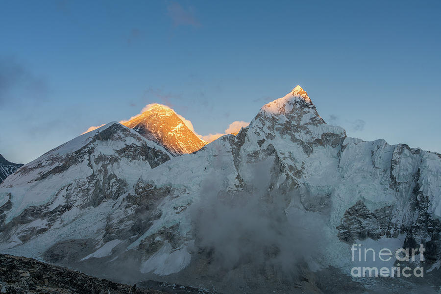 Everest and Lhotse Peaks Alpenglow Photograph by Mike Reid