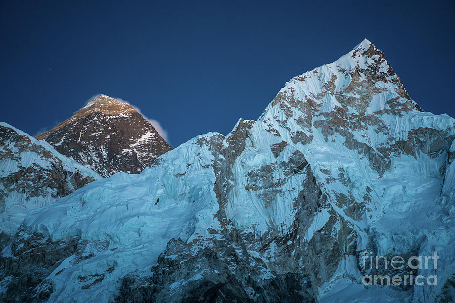 Everest Base Camp Trek Photograph - Everest and Lhotse Peaks by Mike Reid