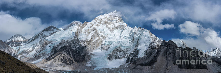 Everest Lhotse Pano As Everest Starts To Appear Photograph by Mike Reid