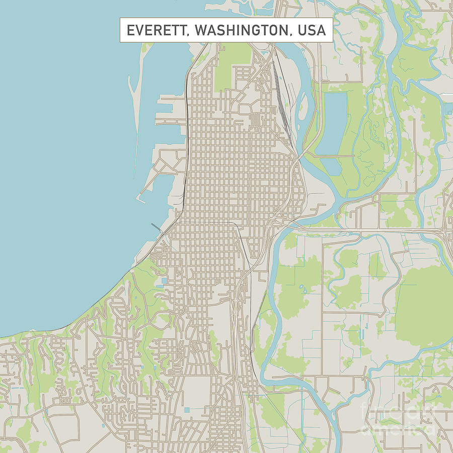 City Digital Art - Everett Washington US City Street Map by Frank Ramspott