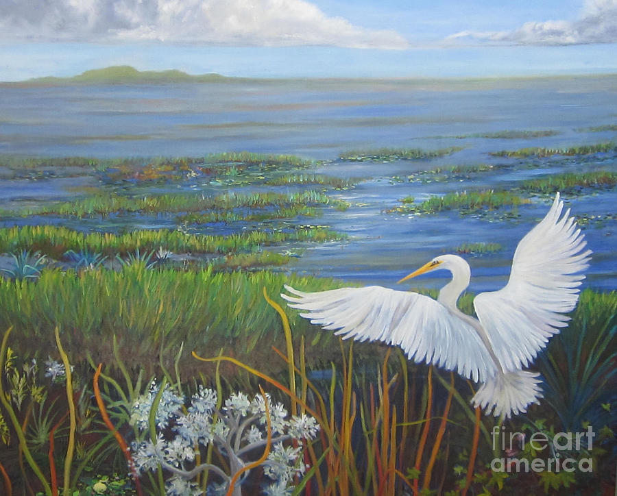 Everglades Egret Painting by Anne Marie Brown