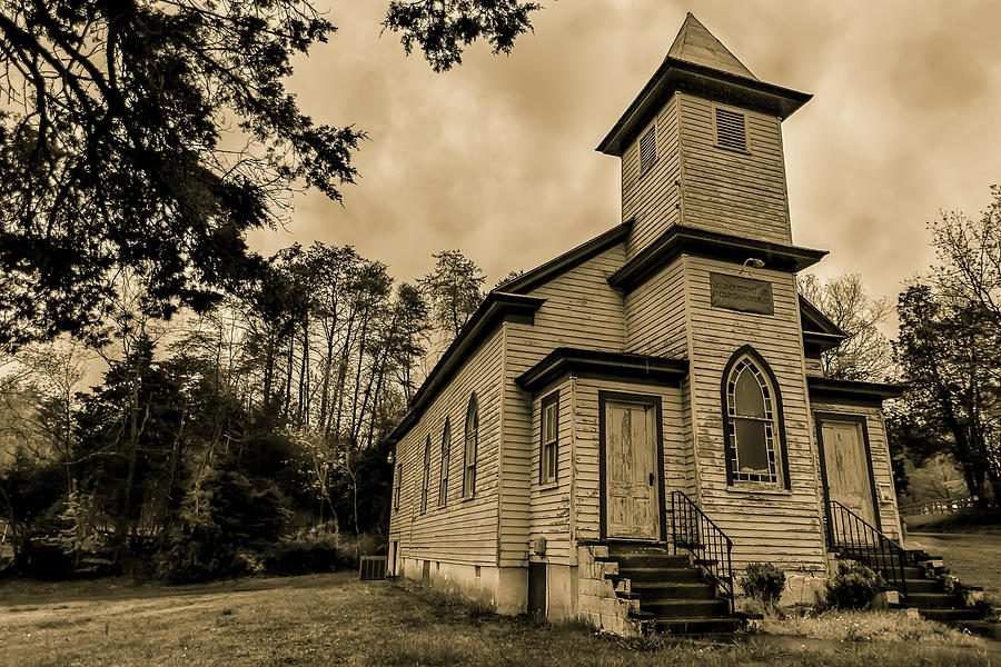 Evergreen Baptist Church In Sepia Photograph