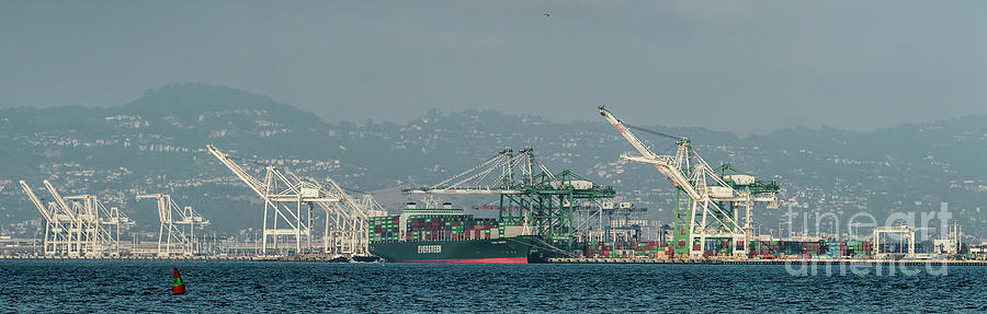 Evergreen Freight Ship and Cargo in Port of Oakland, California Photograph by David Oppenheimer