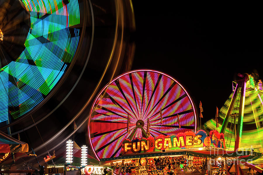 Evergreen State Fair Ferris Wheel and Fun Booths Photograph by Jim Corwin