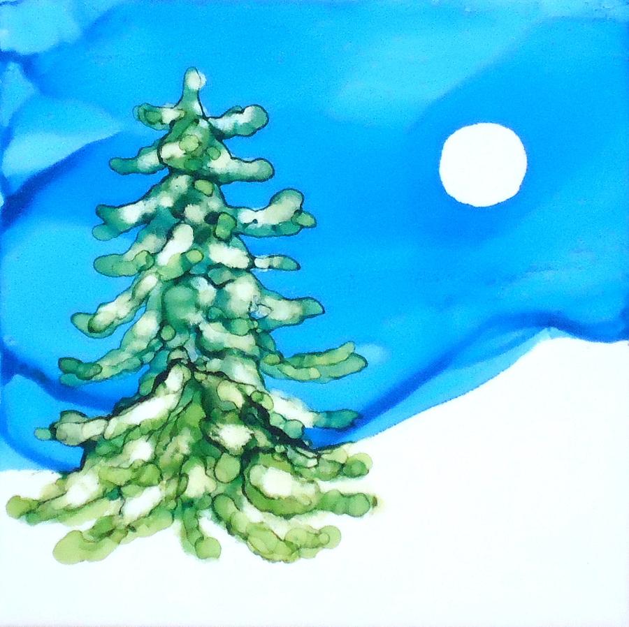 Evergreen Tree in Winter Painting by Laurie Anderson
