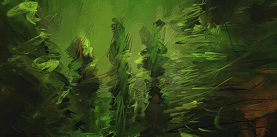 Evergreens - Green Abstract Art Painting by Lourry Legarde