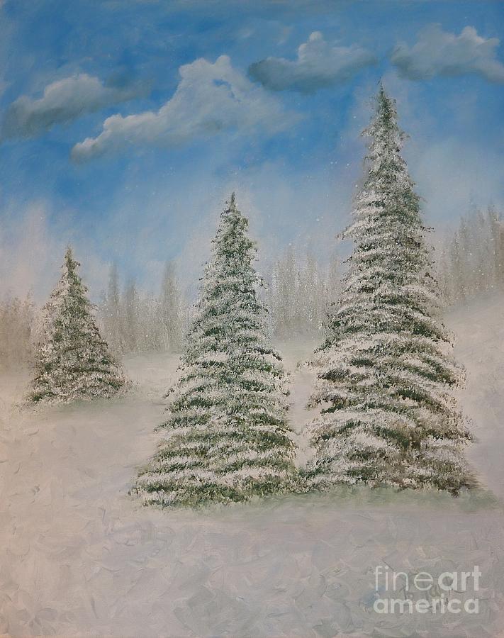 Evergreens in Snow  Painting by Barrie Stark