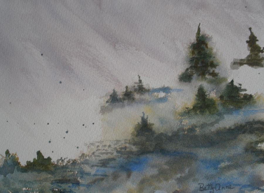 Evergreens in Winter Mist after Jeanne Carbonetti Painting by Betty-Anne McDonald