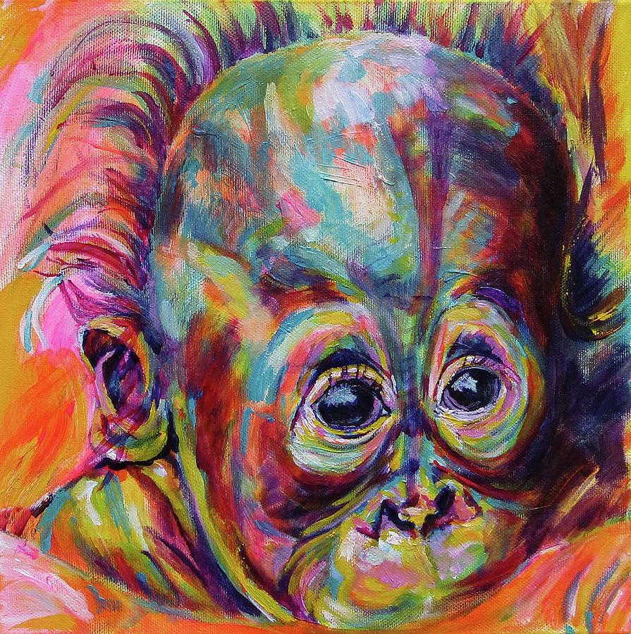 Baby Orangutan Painting by Karin McCombe Jones