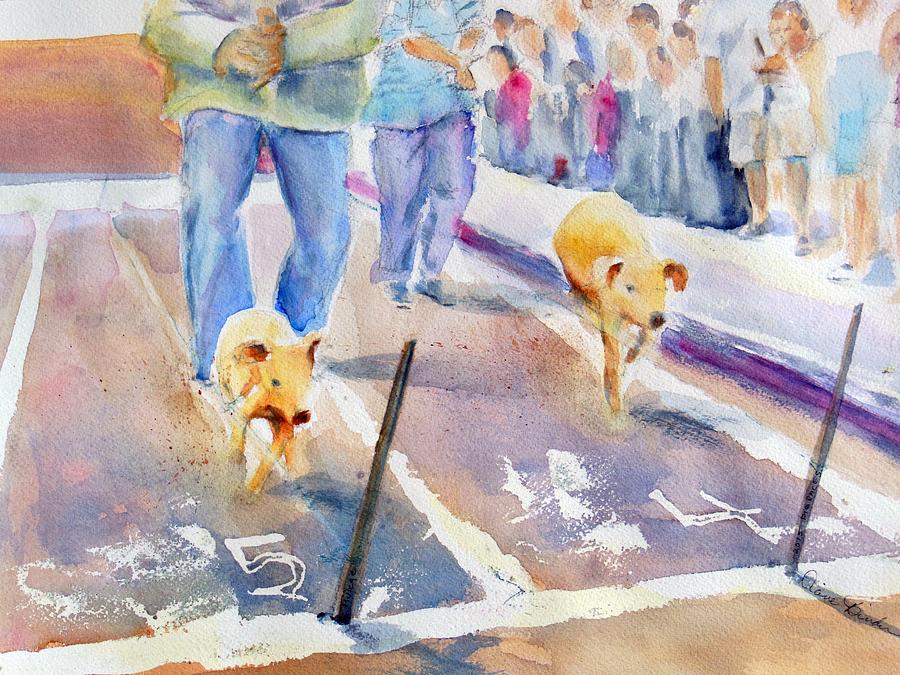 Rig Race Painting - Everyone needs to see a pig race at least once in their life. Mulege, annual Pig Race by Diane Binder