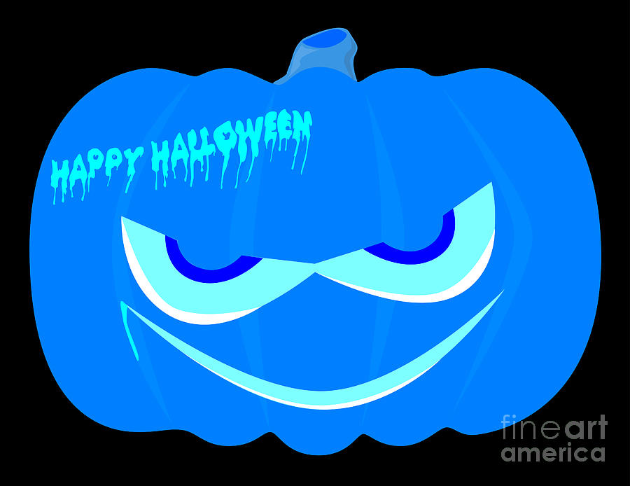 Evil Blue Halloween Pumpkin Digital Art by Bigalbaloo Stock