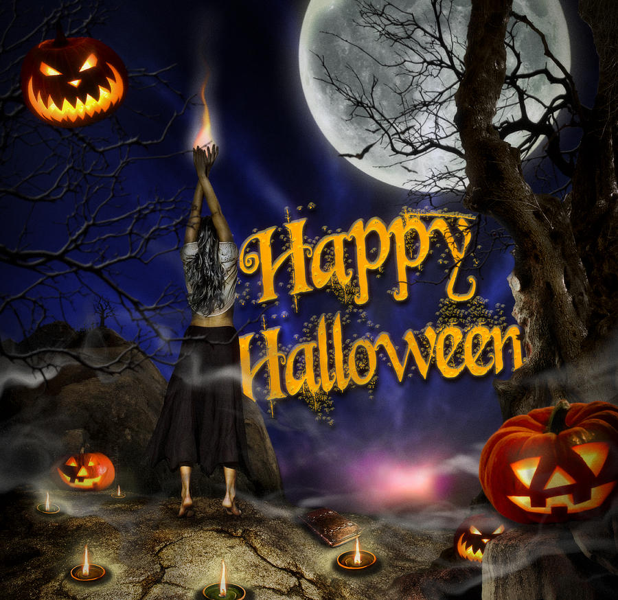 Evocation In Halloween Night Greeting Card Digital Art by Alessandro Della Pietra