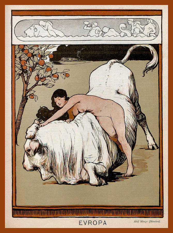 Evropa Nude and Brama Bull Jugend Magazine Cover Painting by Jugend Magazine