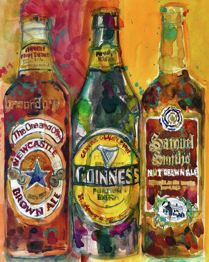 College Dorm Painting - NewCastle, Guinness, Samuel Smith  by Dorrie Rifkin