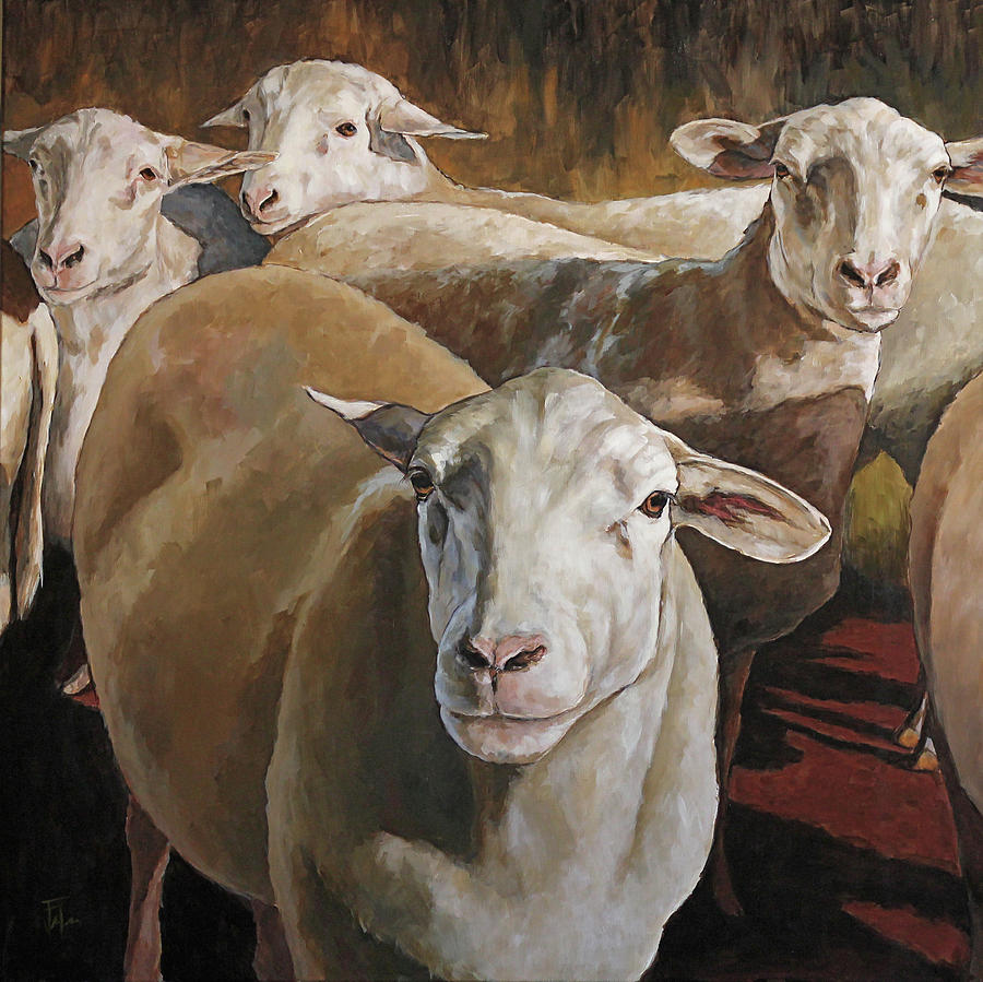 Ewes In The Paddock Painting by Joan Frimberger