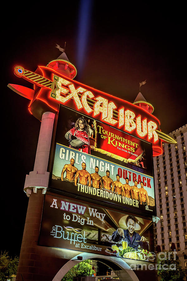 Las Vegas Photograph - Excalibur Casino Sign Night by Aloha Art