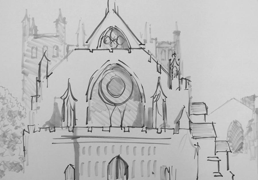 Exeter Cathedral Drawing by Mike Jory