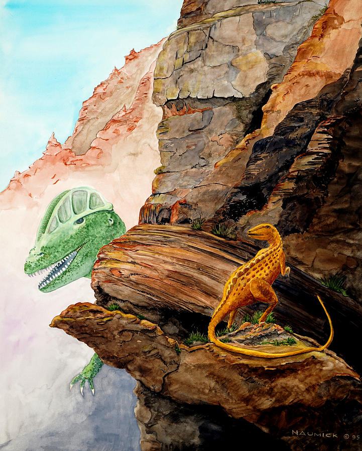 Dinosaur Painting - Exit stage right by Dennis Naumick