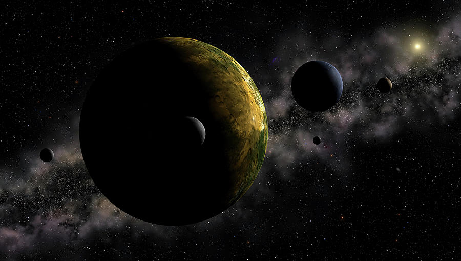 Interstellar Digital Art - Exoplanet Moons by Philip Cruden