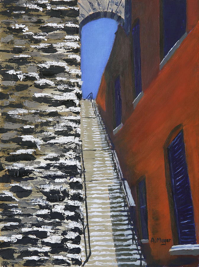Exorcist Stairs in Winter Painting by Alan Mager