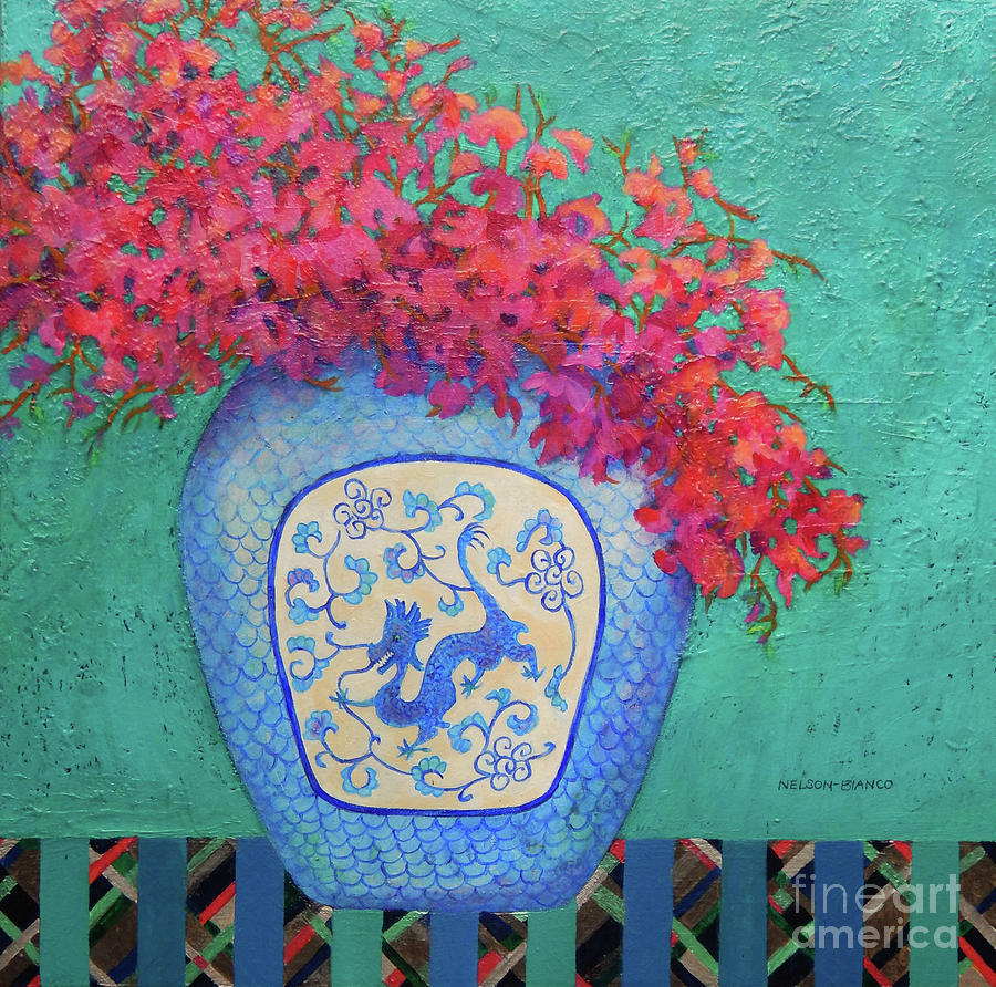 Exotic Blue Dragon Pot Painting by Sharon Nelson-Bianco