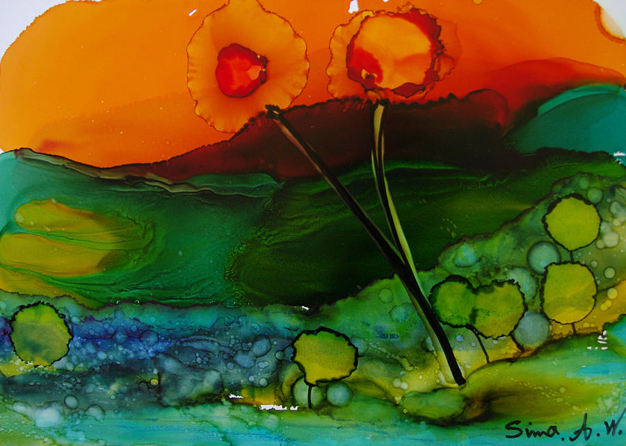 Abstract Painting - Exotic Landscape # 70 by Sima Amid Wewetzer