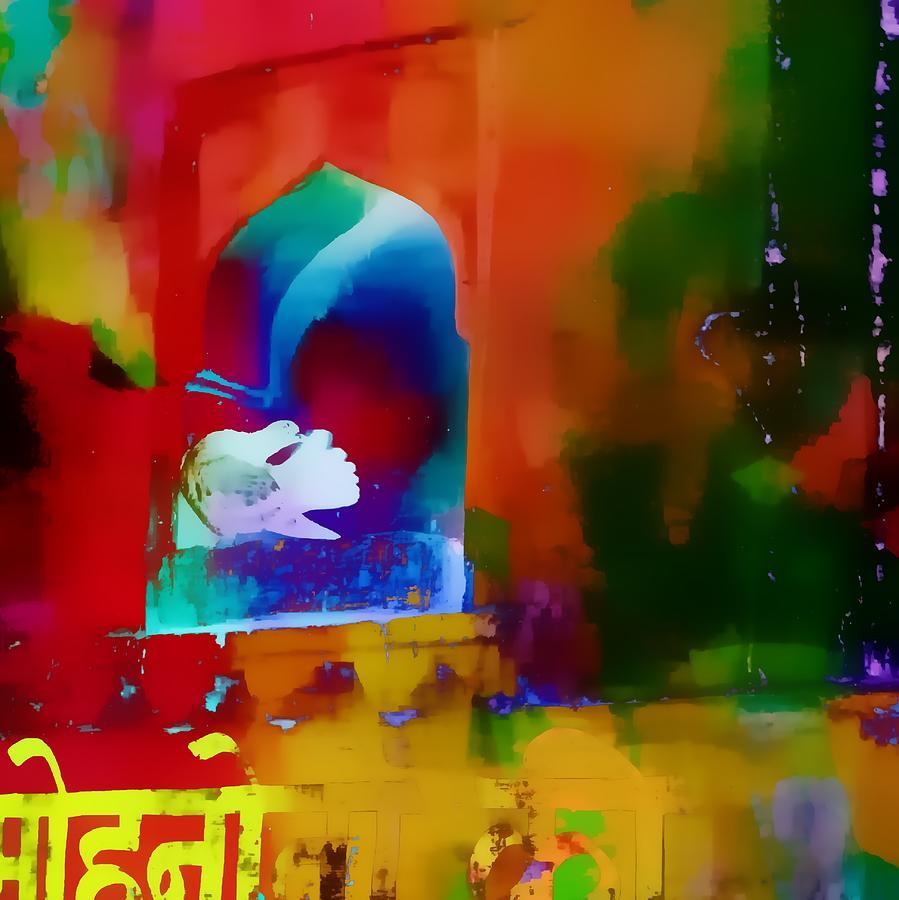 Primary Colors Photograph - Exotic Travel Pigeons in Palaces Abstract Square 4a by Sue Jacobi