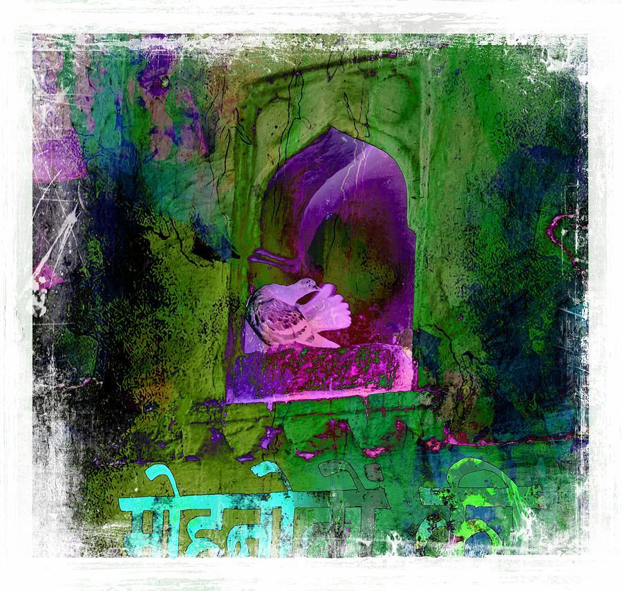 Primary Colors Photograph - Exotic Travel Pigeons in Palaces Abstract Square Purple Aqua 4f by Sue Jacobi