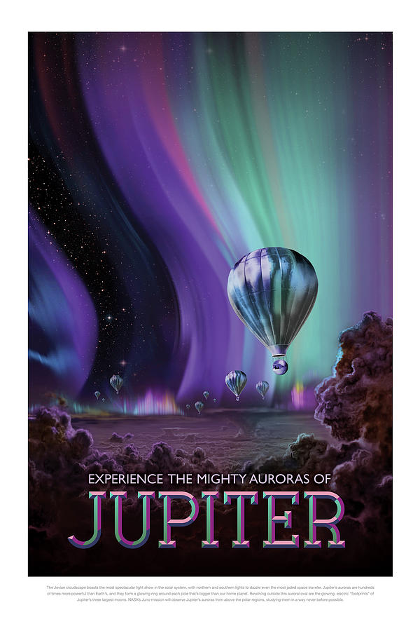 Experience The Mighty Auroras Of Jupiter - Vintage NASA Poster Photograph by Mark Kiver