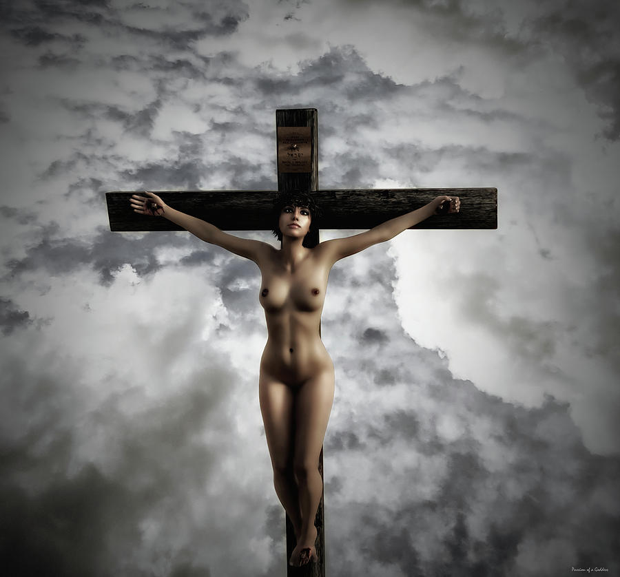 Crucifix Digital Art - Experimental Female Crucifix 3D I by Ramon Martinez.