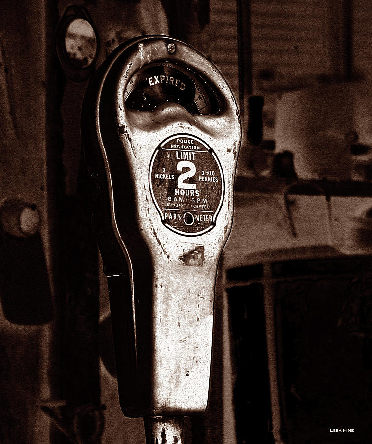 Expired Vintage Parking Meter Sepia Photograph by Lesa Fine