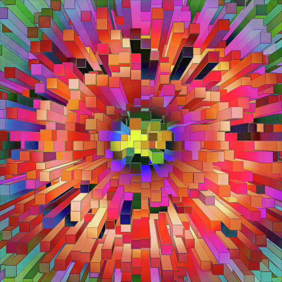Exploding 3D Blocks 2 Painting by Elaine Plesser - Pixels
