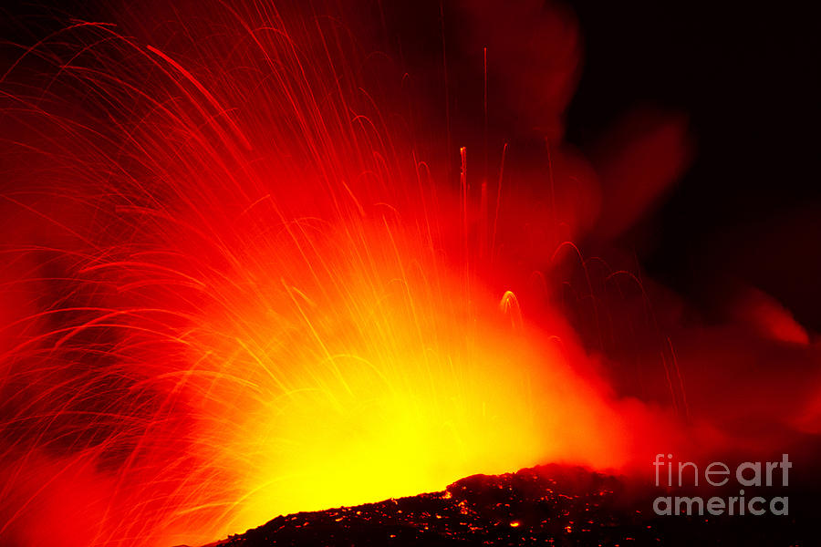 Exploding Lava At Night Photograph by Peter French - Printscapes