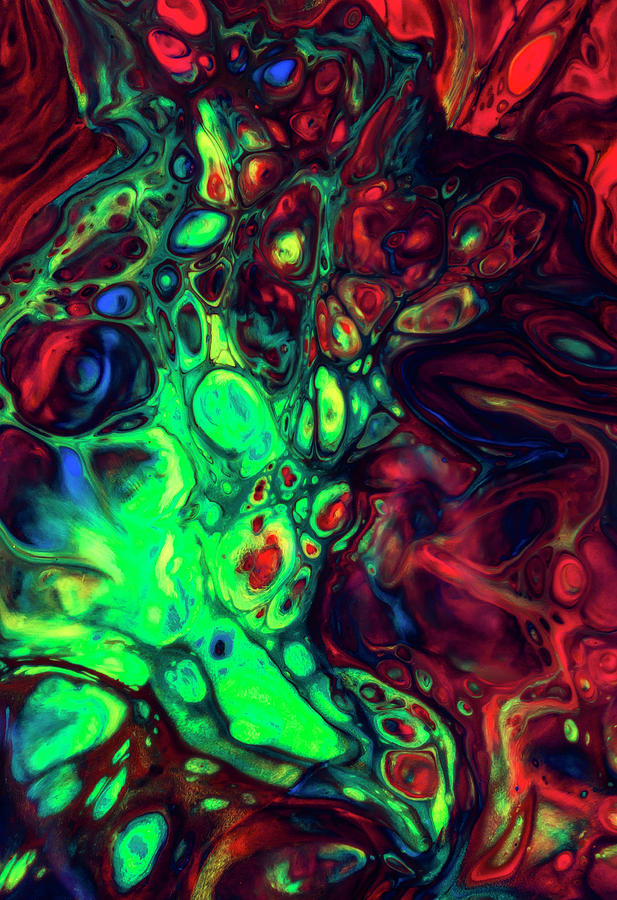 Explosion in dark red, blue and green Painting by Jaroslaw Blaminsky