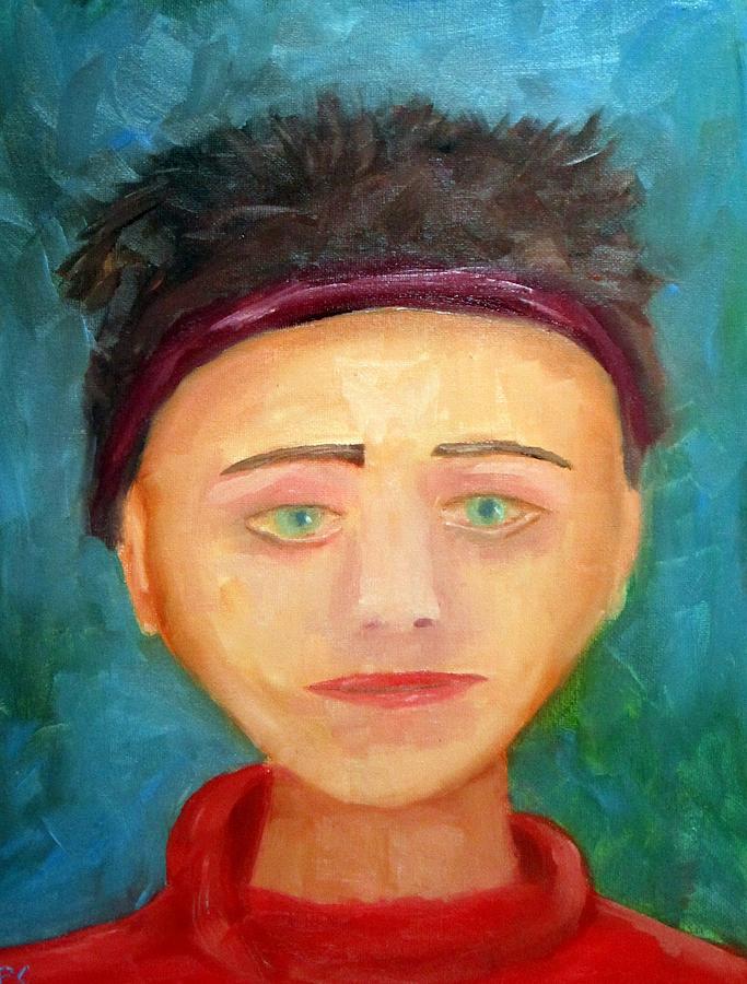 Portrait Painting - Expressionist Portrait Red Blue by Patricia Cleasby