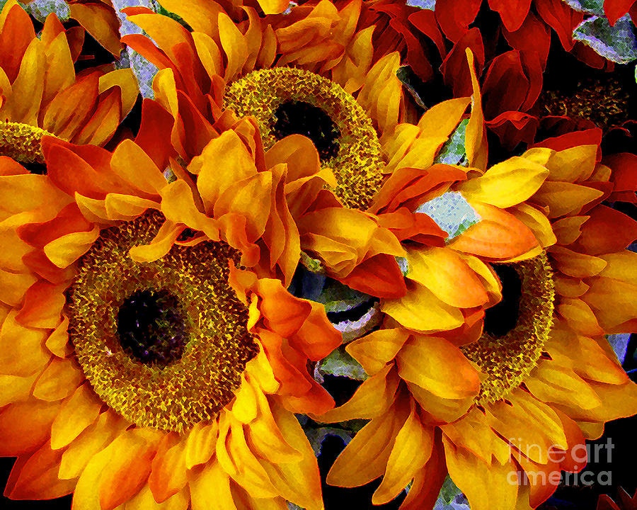 Expressive Digital Sunflowers Photo Painting by Mas Art Studio
