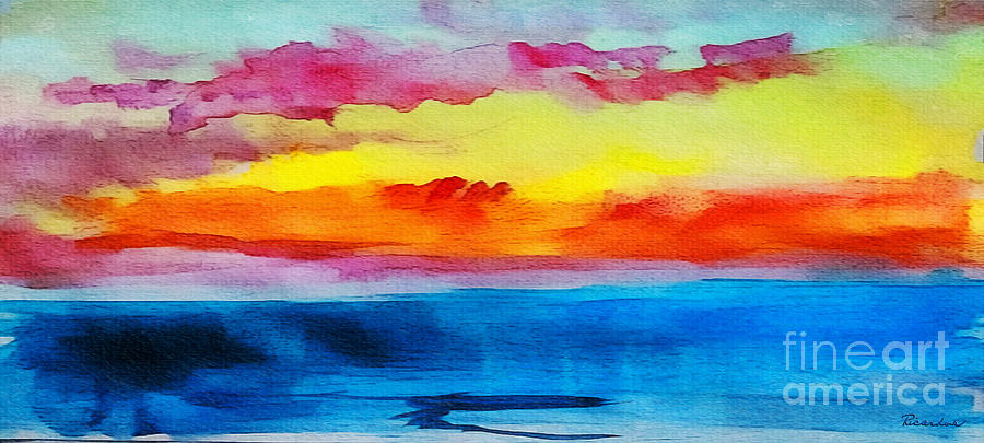 C2 Abstract Expressive Sunrise Watercolor Painting Painting by Ricardos Creations