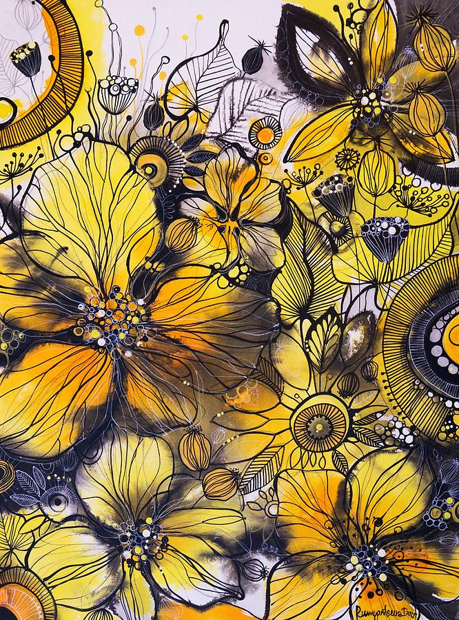 Flower Painting - Exquisite Golden Flowers by Irina Rumyantseva