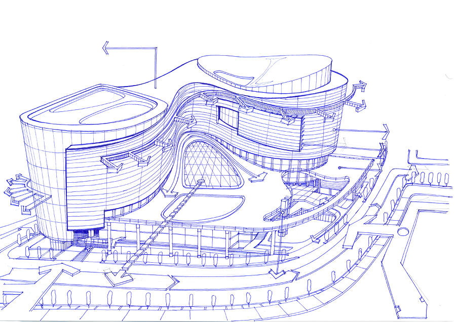 exterior sketch of a shopping mall concept soran shangapour