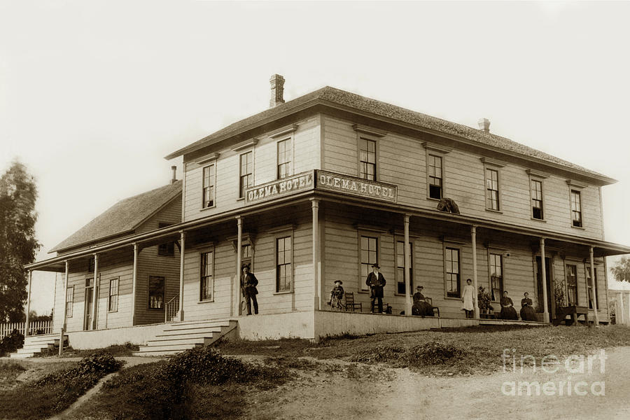 Olema Photograph - Exterior views of Olema hotel with people assembled on porch.  Marin Co. 1890 by Monterey County Historical Society