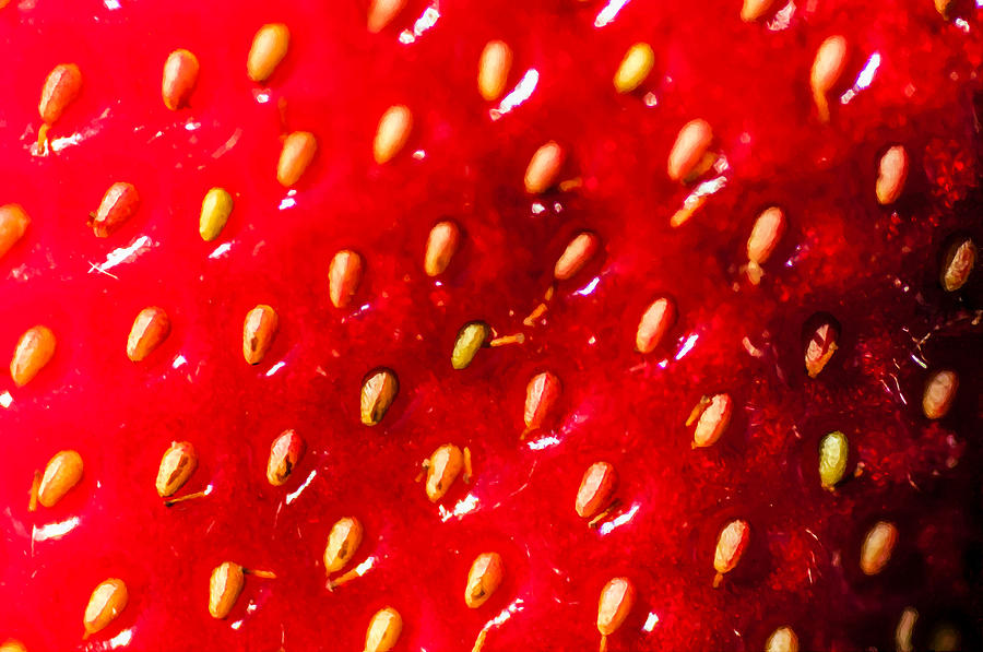 Extreme macro  of strawberry texture Painting  by Jeelan Clark