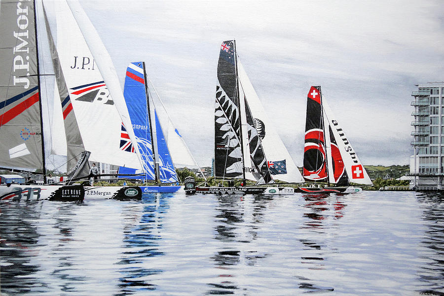 Extreme Sailing Series, Cardiff, 2014 Painting by Mark Woollacott