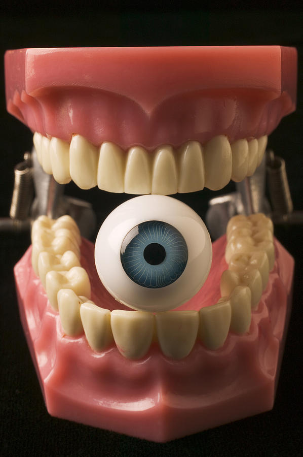 Still Life Photograph - Eye held by teeth by Garry Gay