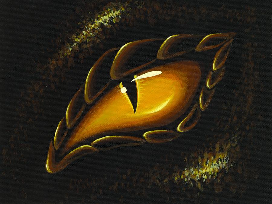 Dragon Painting - Eye Of Golden Embers by Elaina  Wagner