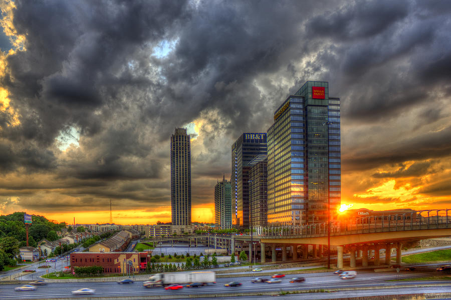 Atlanta GA EyeCatcher Sunset Atlantic Station Midtown Atlanta Skyline Architectural Art Photograph by Reid Callaway