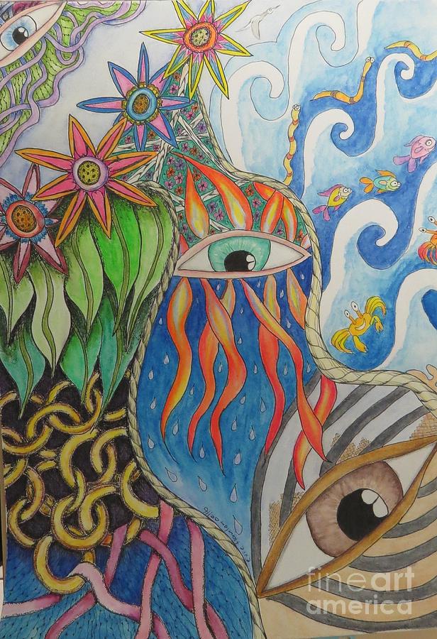 Eyes And The Elements Drawing by Evie Hanlon
