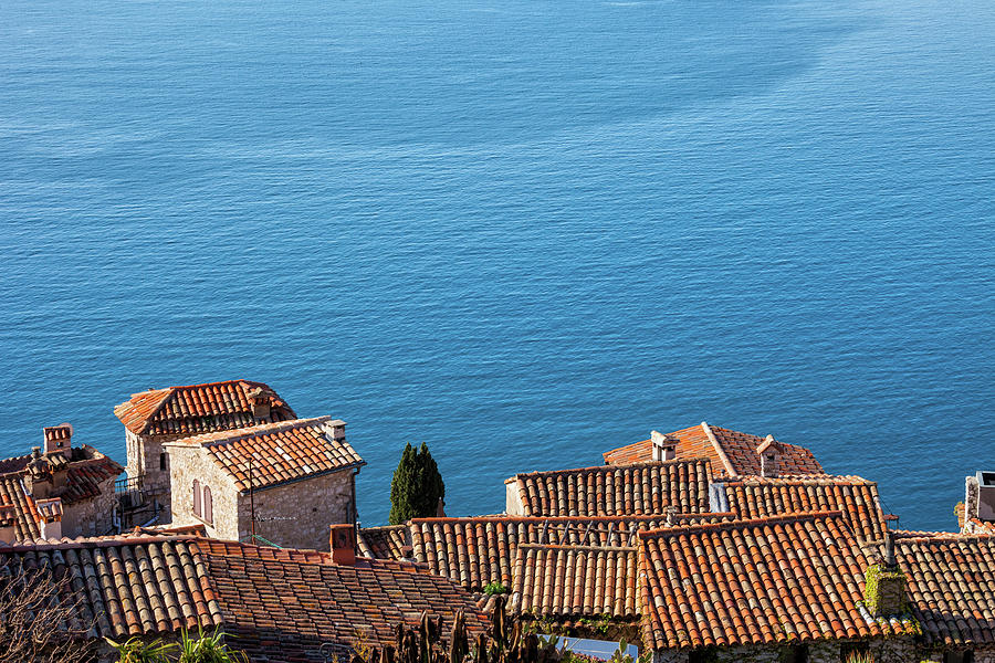 Eze Village Houses And Big Blue Of Mediterranean Sea Photograph by Artur Bogacki
