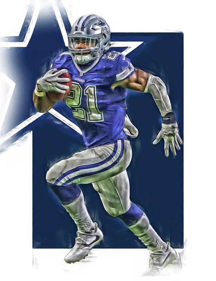 Ezekiel Elliott Dallas Cowboys Oil Painting 2 Long Sleeve T-Shirt by Joe  Hamilton - Fine Art America