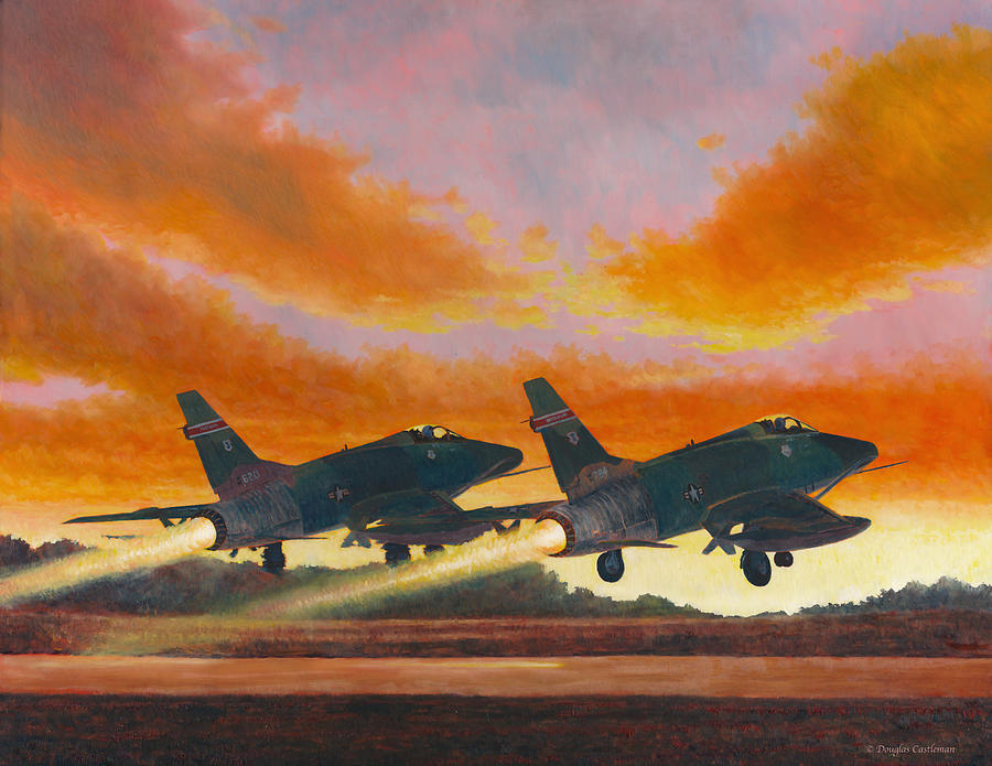 F-100Ds Missouri ANG at Dusk Painting by Douglas Castleman