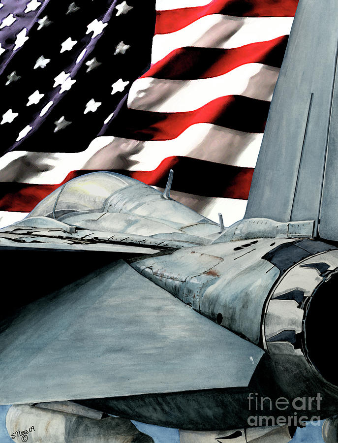 F-14 and Flag Aircraft Painting by Shari Nees